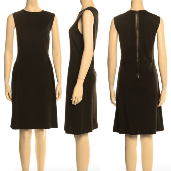 ST. JOHN CAVIAR Exposed Back Zipper Sleeveless Black Midi Shift Dress Pockets 12 - Picture 4 of 16